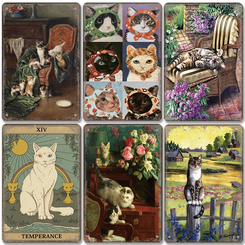 Vintage Carefree Dog Cat Poster Metal Tin Signs European Animal Flower Metal Plaque Wall Art Decor For Cafe Bar Club Home