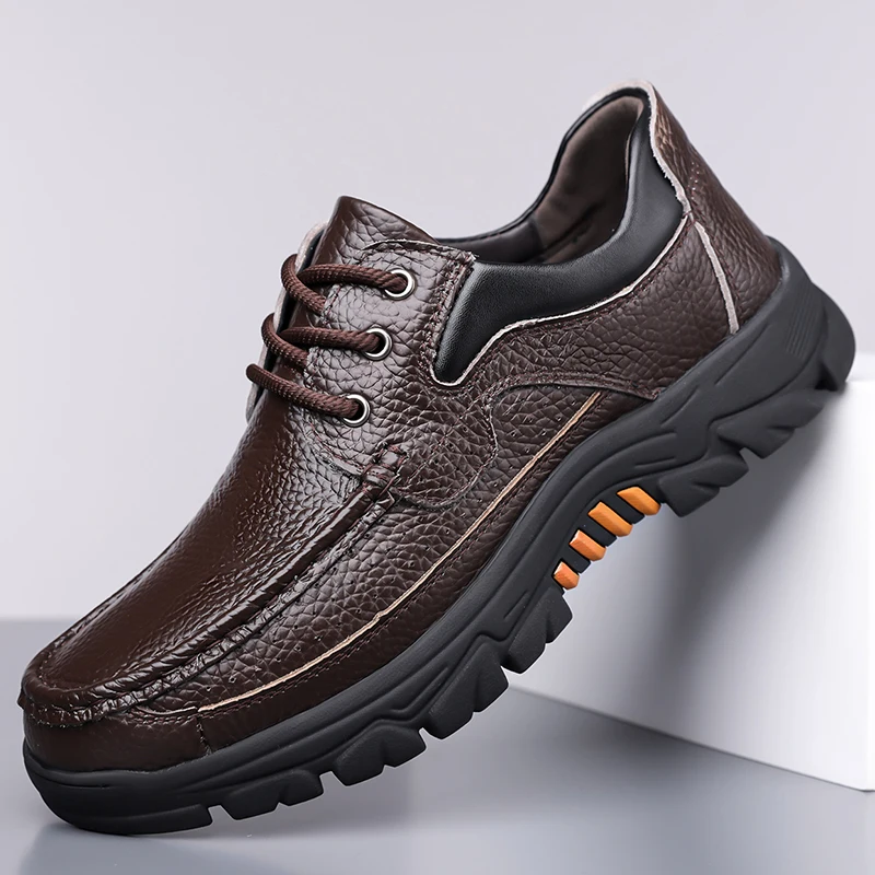 

Handmade Leisure Men Shoes New Trendy Minimalist Work Shoes with Lace Up Middle-Aged Dad Formal Casual Business Leather Shoes