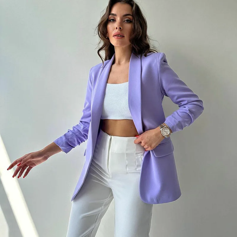 Imagem -05 - Blazers Finos para Mulheres Jaqueta Pequena Tops Casuais Cabolsa Feminino Amarelo Roxo Rosa Vermelho Escritório Moda Primavera Outono 2023