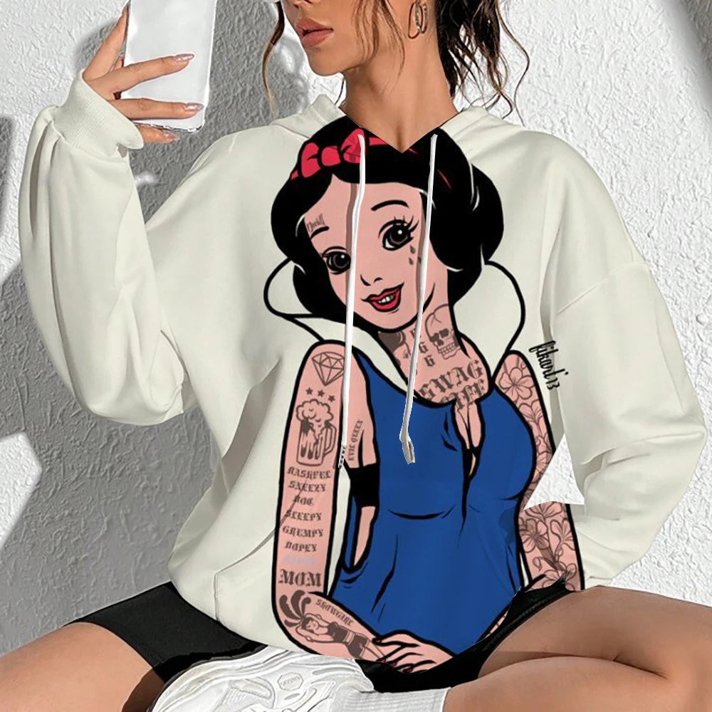 เสื้อสเวตเตอร์มีฮู้ดพิมพ์ลายเจ้าหญิงดิสนีย์ผู้หญิงสวมใส่สบายเสื้อสเวตเตอร์มีฮู้ดแบบพื้นฐานเสื้อผ้าผู้หญิง