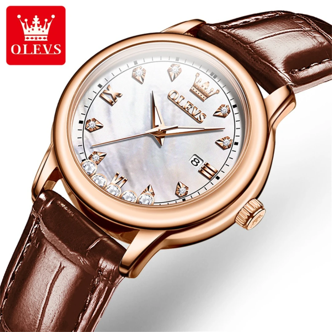 

OLEVS 9981 Quartz Fashion Watch Gift Round-dial Leather Watchband Calendar