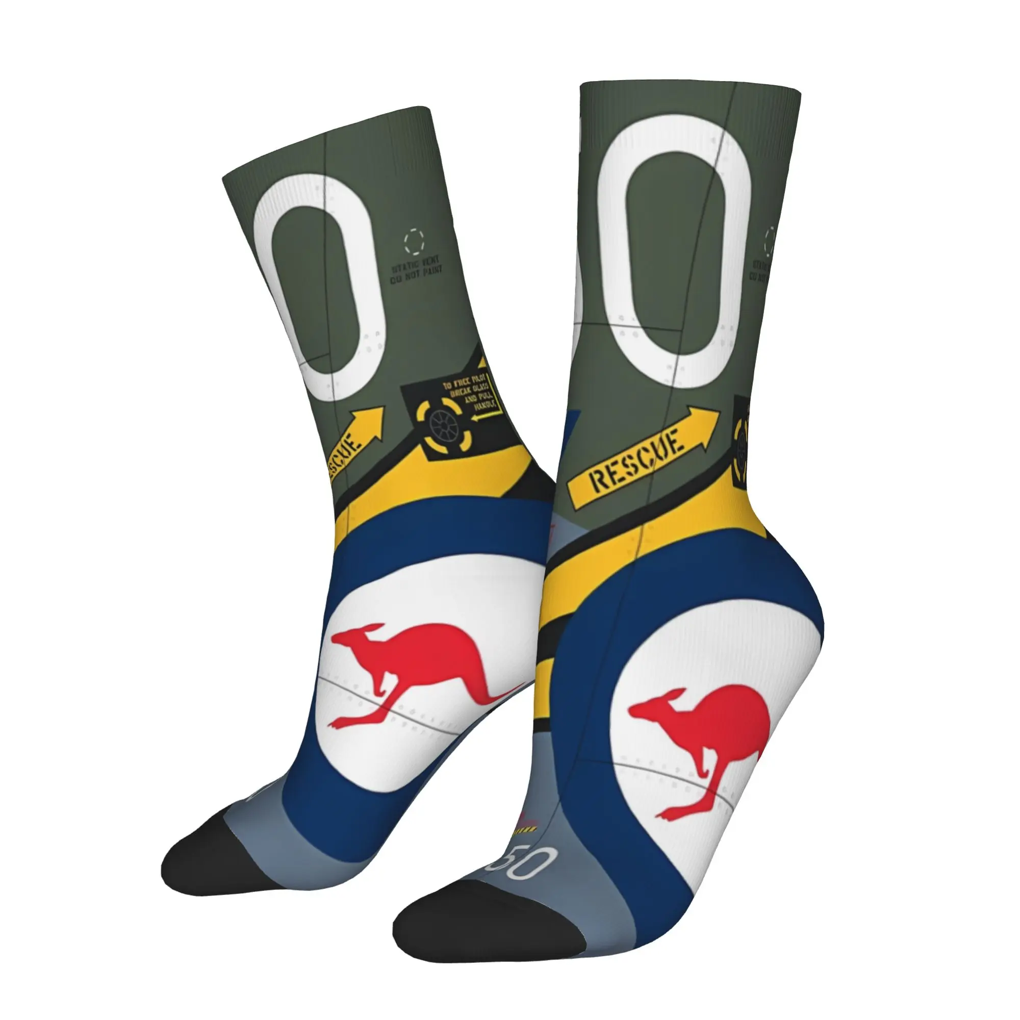 

1 Pair Funny Sock Aircraft Markings Dark Green Hip Hop Seamless Pattern Printed Men Crew Socks Casual Men's Socks