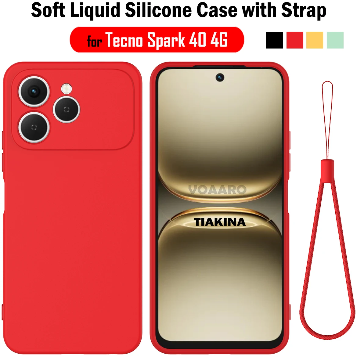 

Противоударный защитный чехол для Tecno Spark 40 4G, чехол для Tecno Spark 40 4G, мягкий жидкий силиконовый чехол для телефона с ремешком