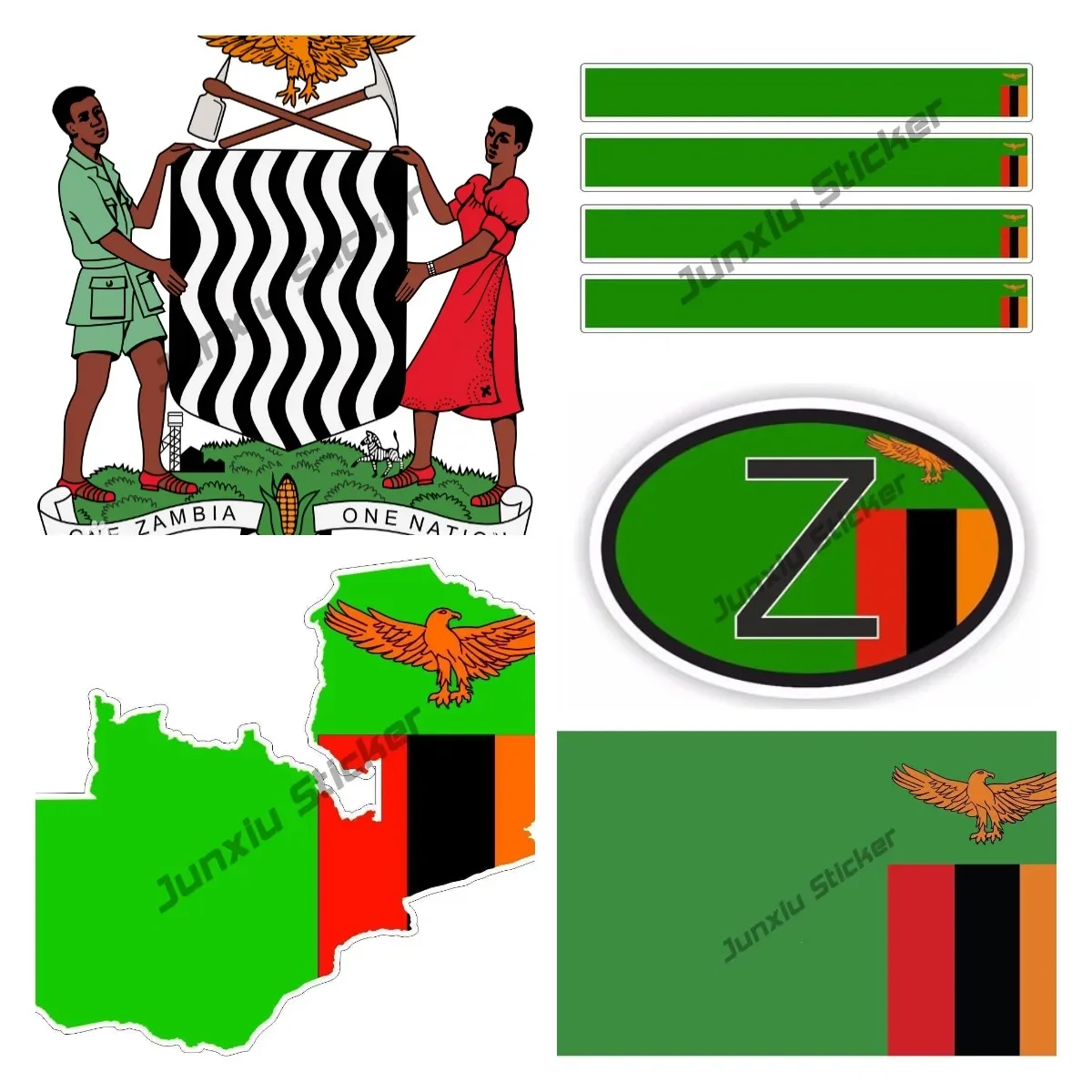 Creative Zambia Stickers Zambia Flag Decal Zambian Coat of Arms Sticker Vinyl Decal Sticker for Car Bicycle Laptop Motorcycle