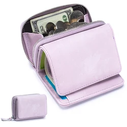 Cowhide Women's Purses Short Small Wallet RFID Blocking Button Ladies High Capacity Leather Card Holder Wallet Coin Purse
