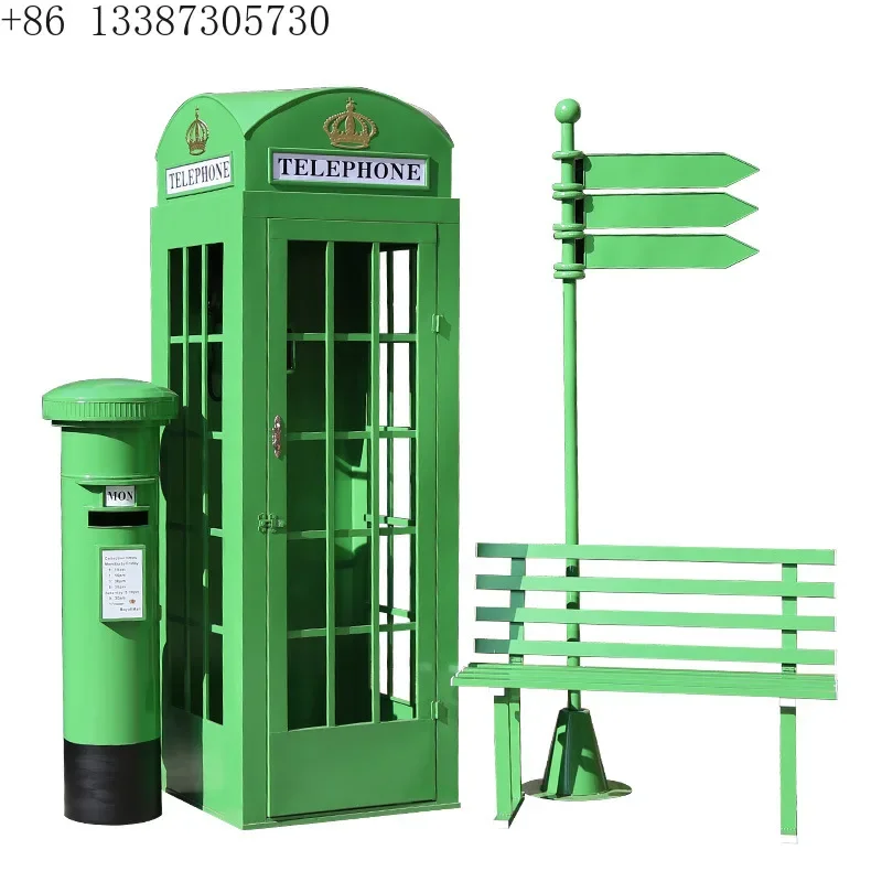 

Retro wrought iron phone booth model mailbox signs landscape bench large outdoor decorative props ornament