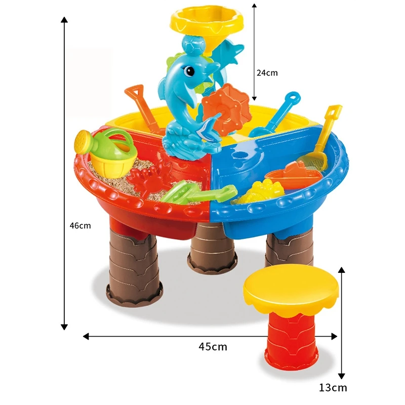 Conjunto de poço de areia infantil, mesa de areia e água para crianças pequenas, mesa de atividades, brinquedos de praia para castelos de areia, jogo de água (A)