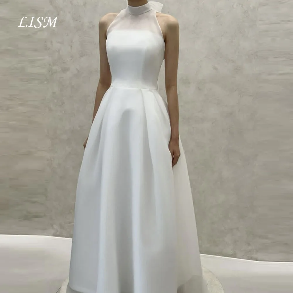 

LISM Simple Korea Wedding Dresses Photo Shoot Halter Silk Satin Sleeveless Elegant Bridal Gowns 웨딩드레스 Customized Corsets
