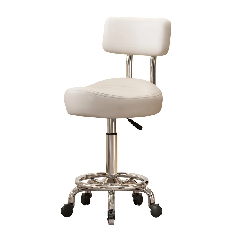 Beauty Salon Stool with Casters, Hydraulic Lift Swivel Round Chair for Hair & Nail, Mobile Work Seat