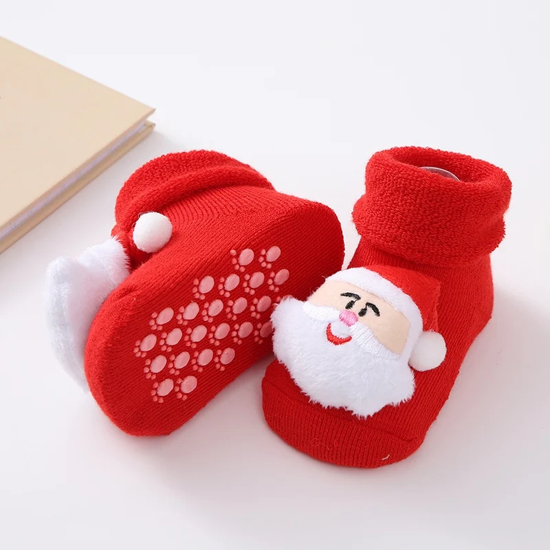 Christmas Holiday Winter Socks Newborn Baby Cute Cartoon Christmas Elements Soft Non-slip Floor Socks Toddler New Year Gift