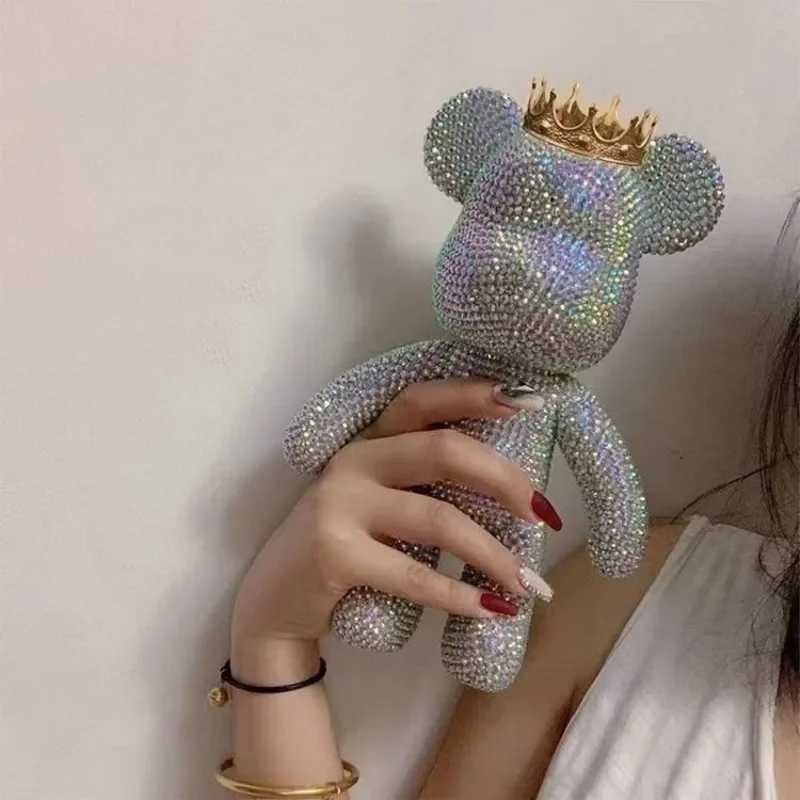 Diy auto-adesivo estátua de urso de cristal strass diamante bearbrick urso violento decoração glitter applique bearbrick decoração presente