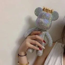 DIY samoprzylepny kryształowy posąg niedźwiedzia Rhinestone diament Bearbrick brutalny niedźwiedź wystrój brokatowa aplikacja niedźwiedź cegła dekoracja prezent