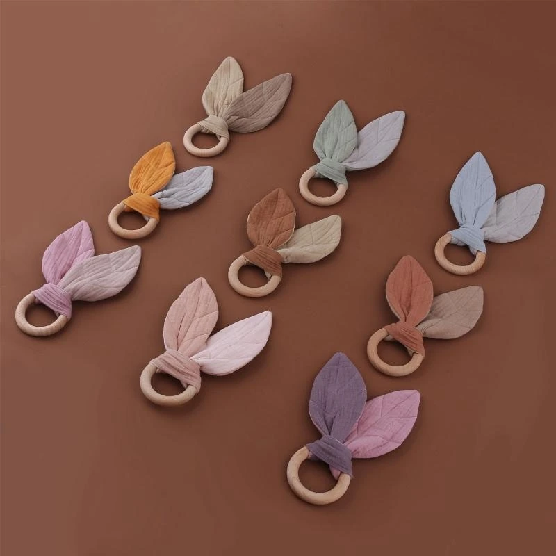 

J15U 1PC Christmas Baby Bunny Ear Teething Ring Safety Wooden Teether for Children Kids Baby Infants Newborn Care Accessory