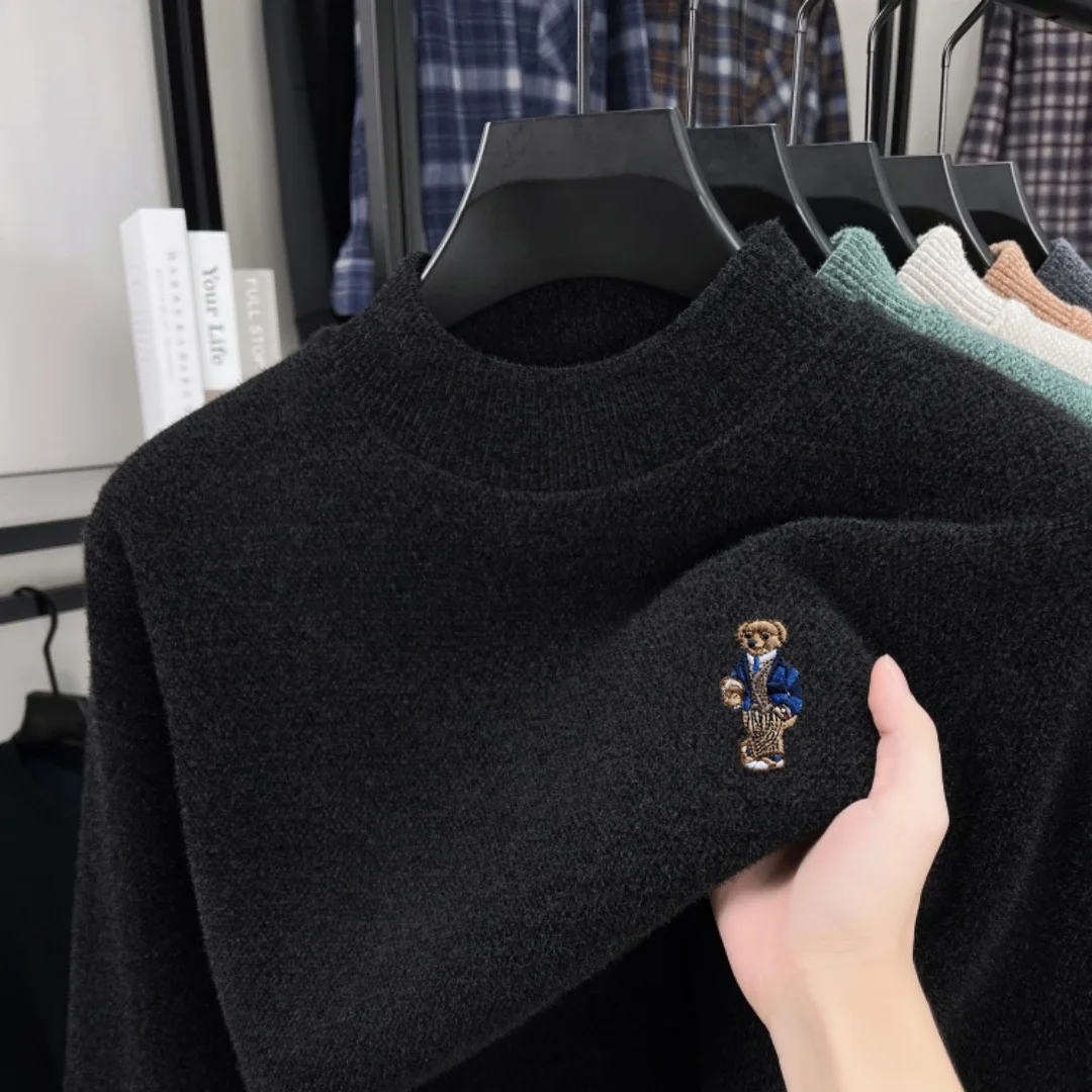 Original Designer-Marke, exquisiter Cartoon-Bär-Stickerei, koreanische Version, Winterpullover, neues Herren-Oberteil aus Samt, warm, langärmelig – Detail 16