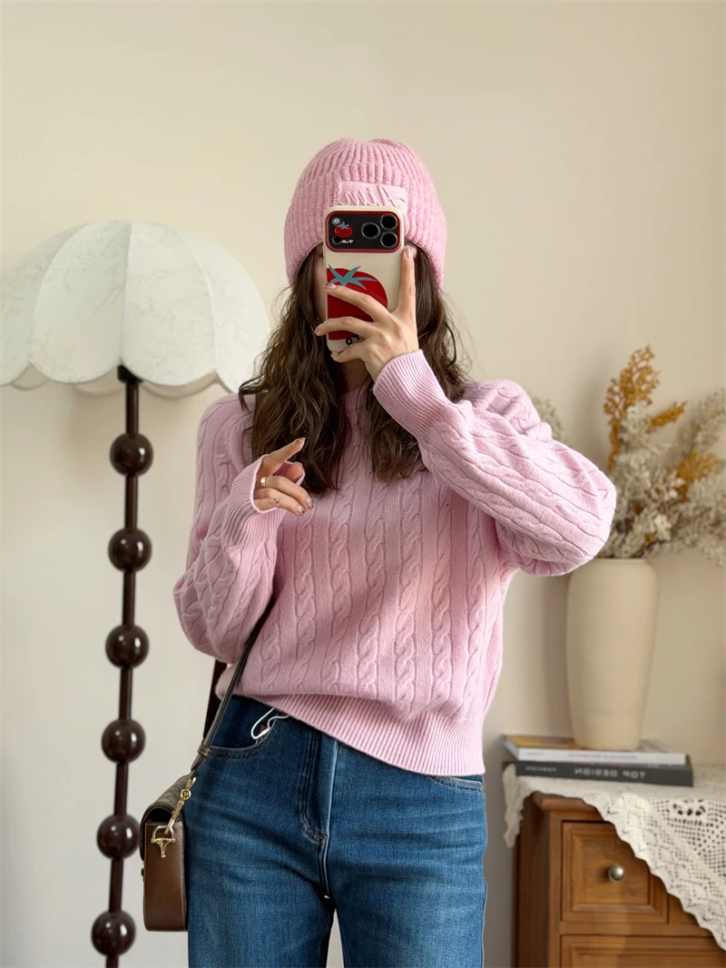 

Ретро-кардиган из мягкой шерсти с круглым вырезом, вязаный, женский, осенне-зимний, с градиентным дизайном в радужных цветах