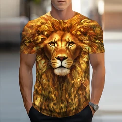 Golden Lion King 3D Printed Men's T Shirt Summer Casual T Shirt Animal Pattern Top Harajuku Short Sleeve Oversized Streetwear