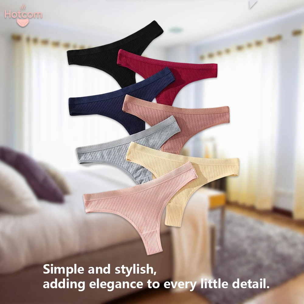 Hotcom 7Pcs Womens Seamless Ribbed Cotton Thongs Low Waist Bikini Briefs Comfortable Breathable Everyday Sports Panties image 4