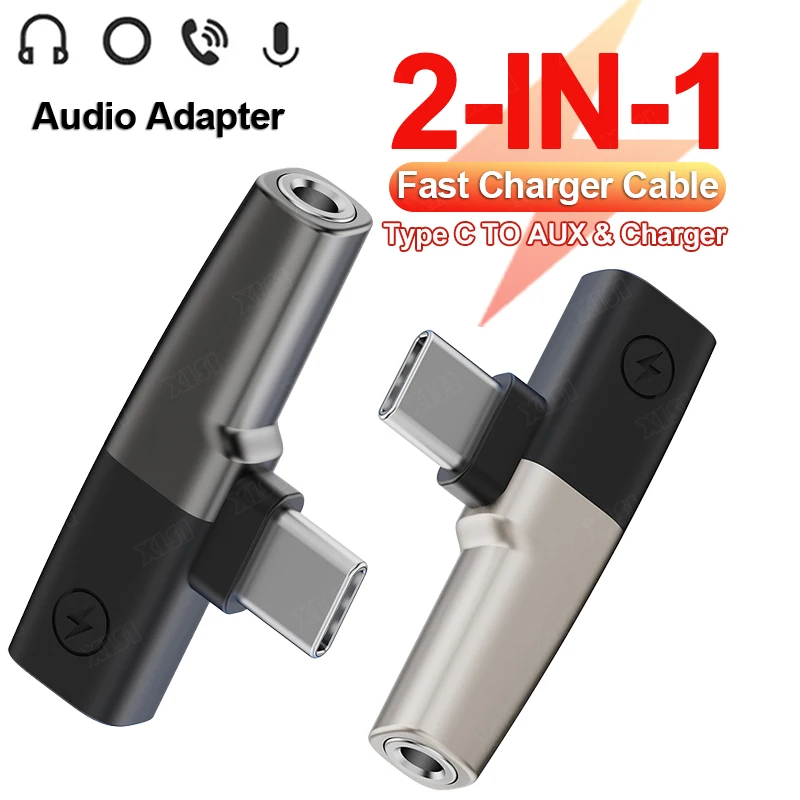 USB C Splitter 2 in 1 Type C To 3.5mm Headphones Jack Audio Adapter For Samsung S24 S23 S22 S21 Ultra A54 iPhone 15 Fast Charger