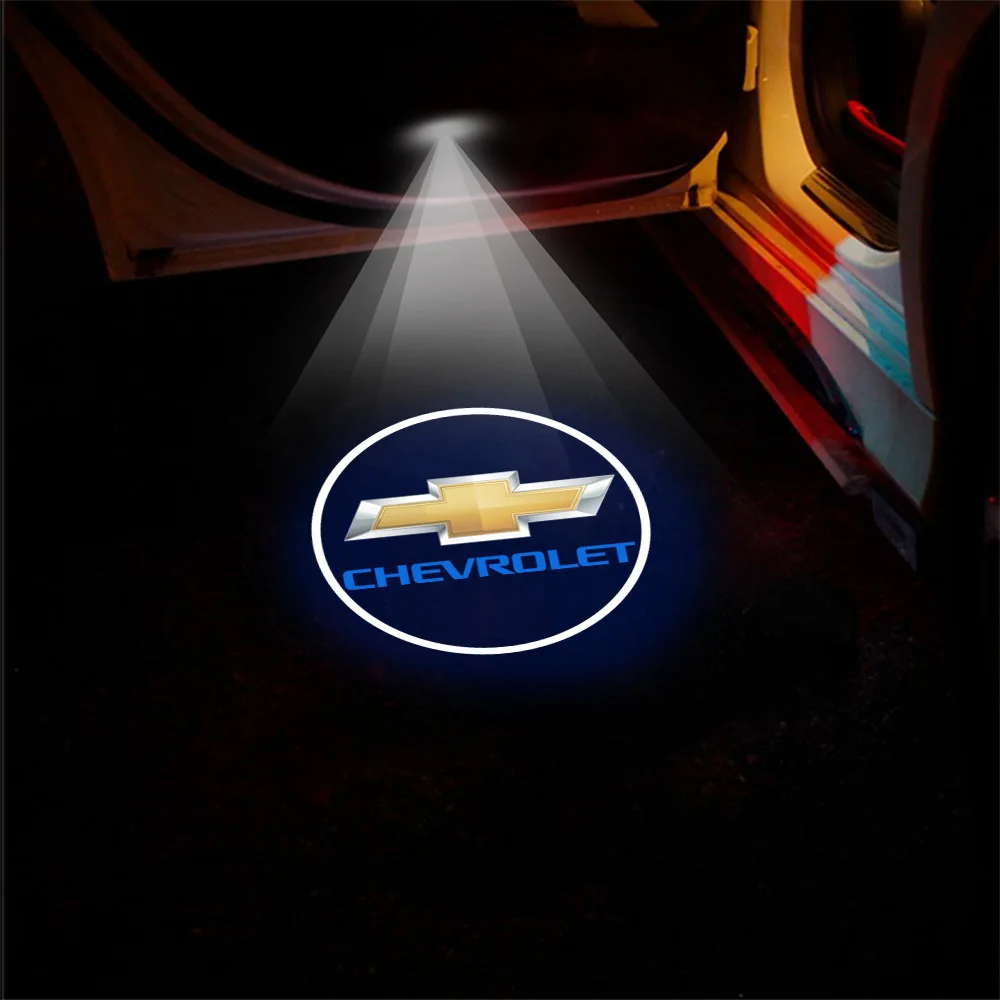 2PCS Auot Emblem Car Door Magnetic Welcome Light Decoration Accessories For Chevrolet SilveradoTrailblazer Suburban Corsa Volt