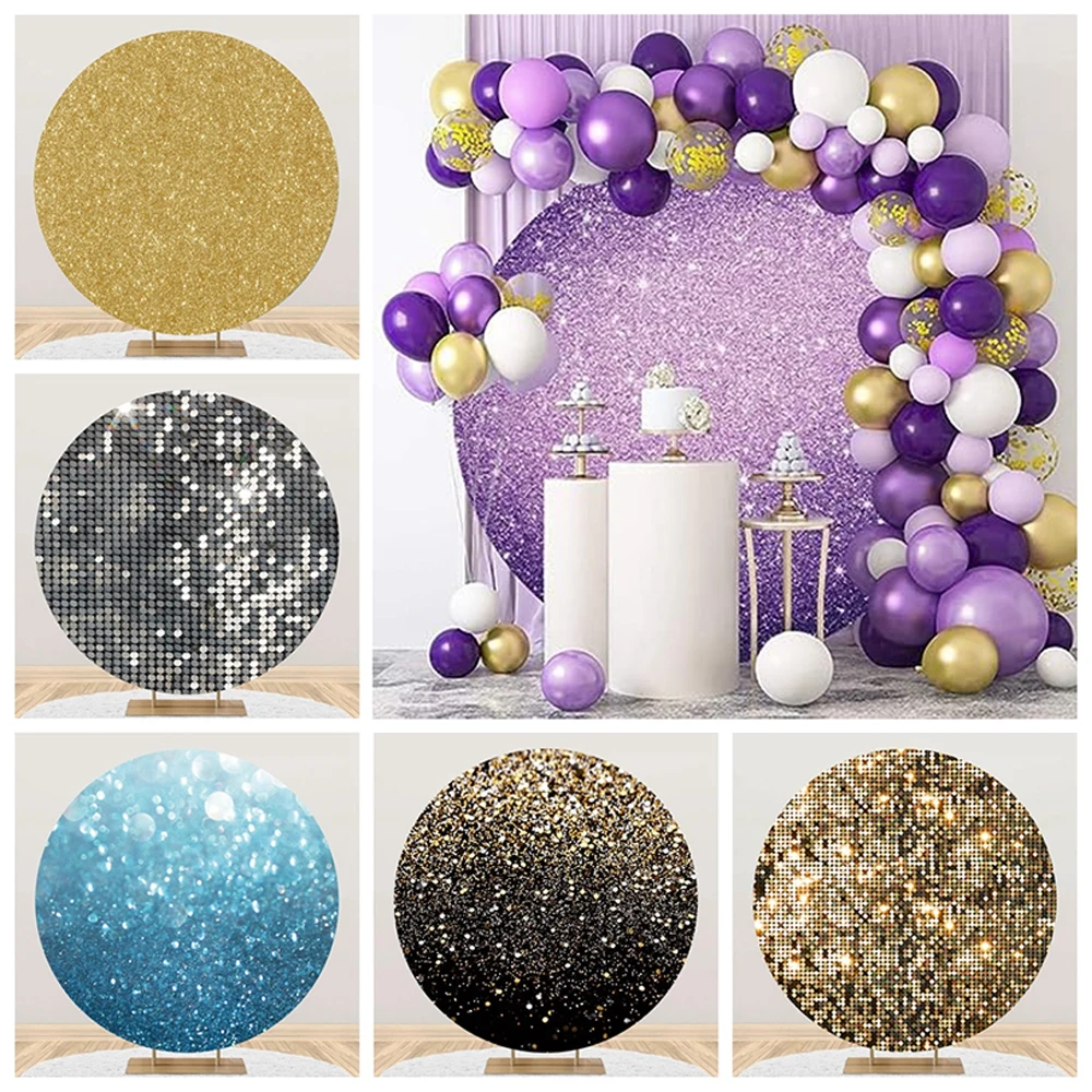 

Glitters Light Round Backdrop Cover Gold Silver Shiny Wedding Birthday Party Decor Circle Photography Background Photo Studio