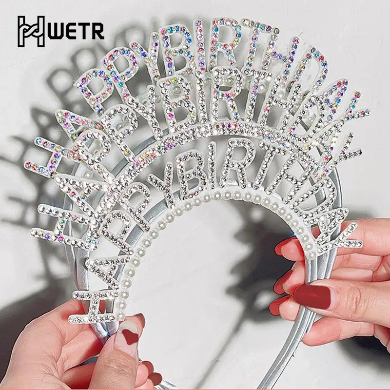Rhinestone HAPPY BIRTHDAY Headband Girls Fashion Sweet Party Hair Hoop Princess Crystal Crown Tiara Women Headwear