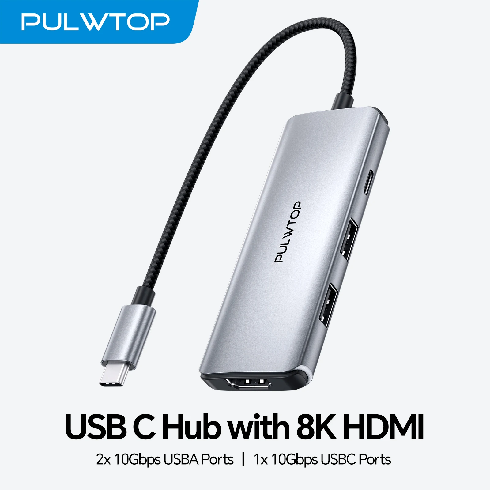 

PULWTOP USB C HUB Multiport Adapter, USB C HUB with HDMI @8K40Hz/4K120Hz 2*USB 3.0 1 * 5Gbps USB C port for Macbook Air/Pro