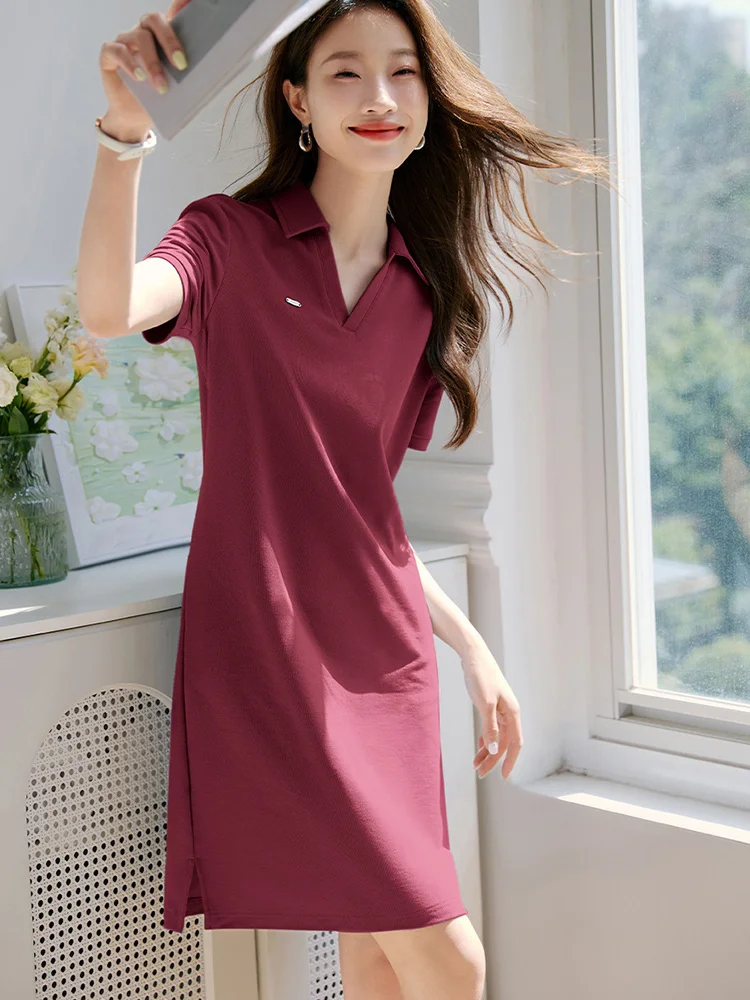 

Commute Sli Ne f Open ort Sve T-irt Dr Mid-Length Straight Cut Summer Comfortable Skin-Friendly Breat...