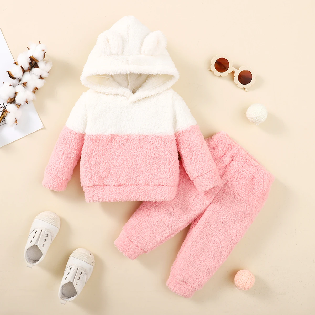 0-2 Years Newborn Baby Girl Fluff Warm Clothes Set Long Sleeve Hoodie Top+Pant Autumn&Winter Daily Wear 2PCS Outfits for Toddler