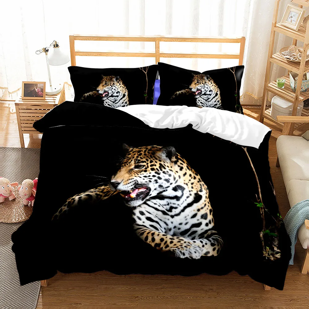 

3D Editorial Leopard Duvet Cover Set UK Single Double Queen US Twin Full King Size Animal Bed Linen Set