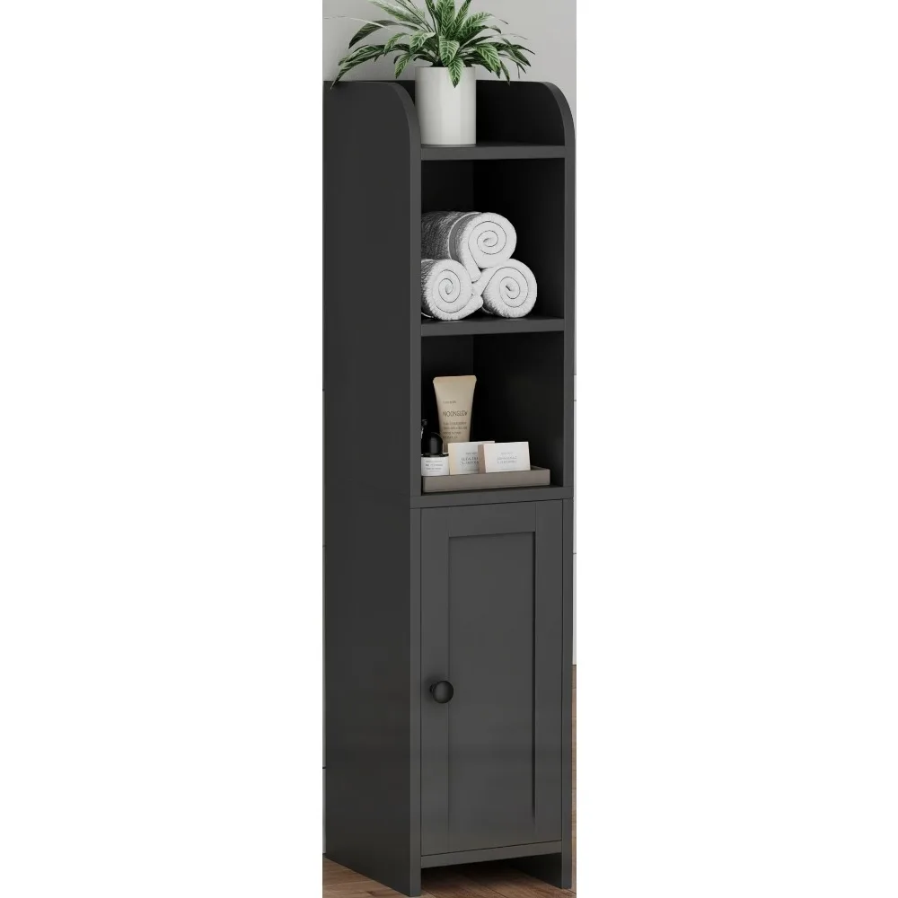 

Compact Corner Bathroom Cabinet with Door & Shelves, Toilet Paper Stand for Small Spaces, 7.9"D x 7.1"W x 31"H, Black