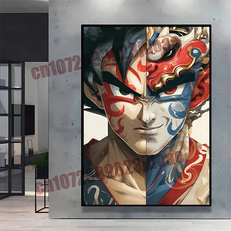 

Anime Dragon Ball Goku Vegeta Combined Colorful Line Drawing Art Style Poster Frameless Canvas Painting Interior Decoration Gift