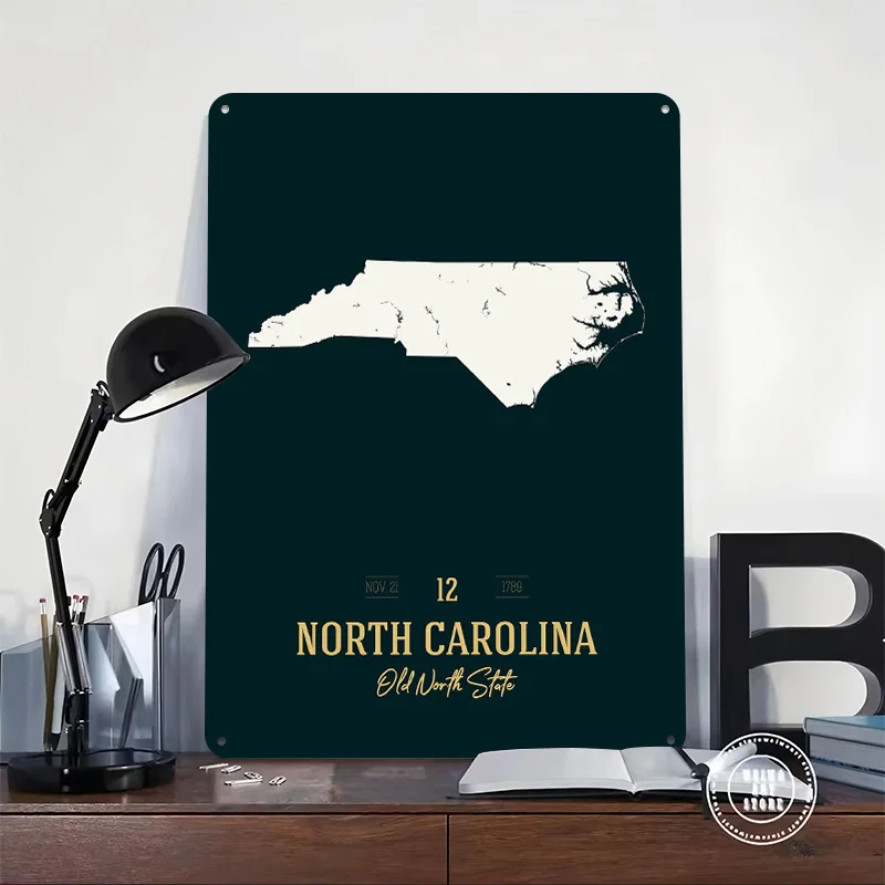North Carolina State Map Metal Poster Perfect Gift for Fans Lovers Personalized Wall Art Metal Sign for Decor Living Room Home
