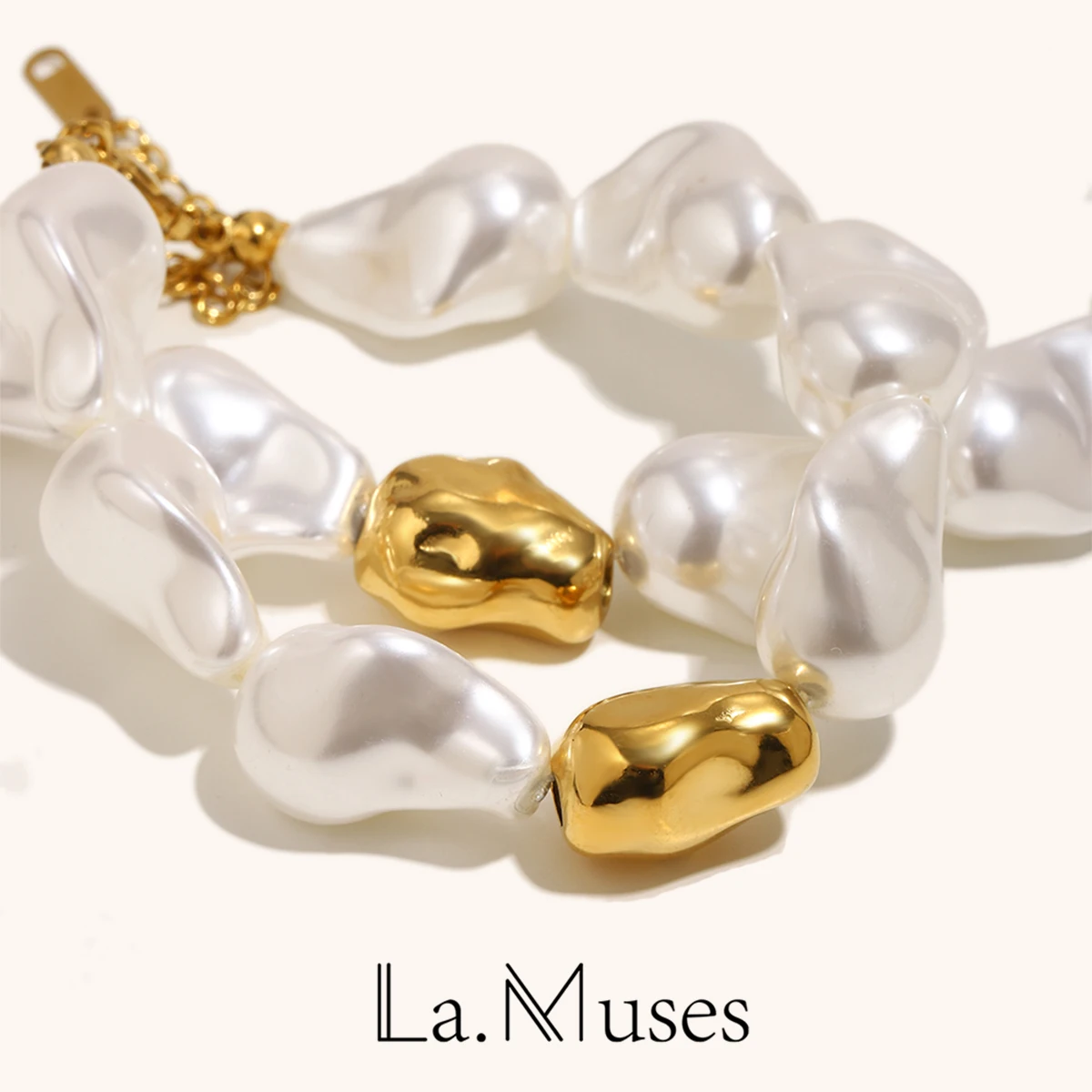 La. Muses Baroque Imitation Pearl Irregular Bean Bead Stainless Steel PVD Plated Fashionable Women's Waterproof Jewelry Gift
