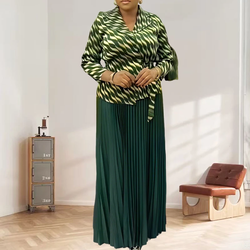 

Miyake Pleated Skirt Set 2025 Spring Summer New Fold Gold Lapel Waisted Long Skirt 2-piece Set Large Size Pleat Women's Clothing