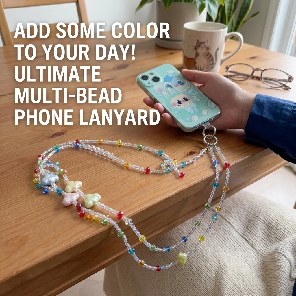 

Colorful Crystal Beaded Phone Lanyard Long Crossbody Heart Pendant Cell Phone Strap Handmade Neck Chain for Women Girls