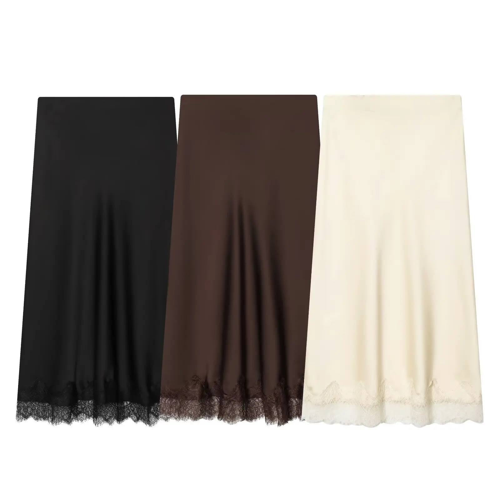 

Элегантная атласная шелковая юбка миди с кружевной отделкой и пэчворком, с завышенной талией, А-силуэт, весна-лето 2026, шикарная офисная женская юбка (Faldas Jupe)