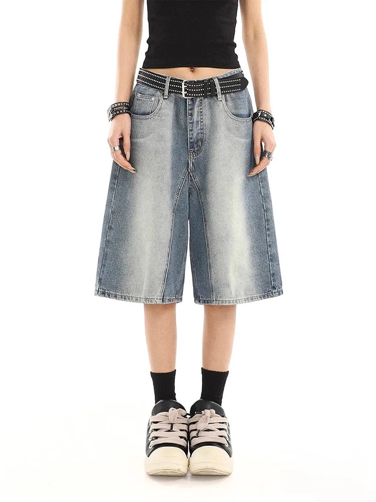 

American Retro Straight Denim Shorts Women Summer New Washed Casual Loose Jeans Streetwear Fashion Wide Leg Jeans