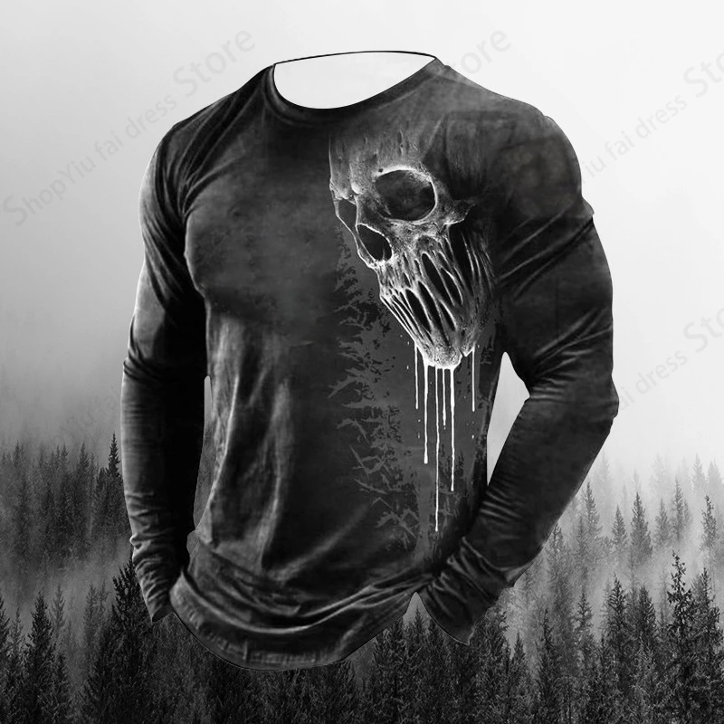 

Long Sleeve T-shirt 3d Skull Print T-shirt Men Women Fashion Tops Tees Halloween Tops Street Oversized T Shirt Men's Clothing