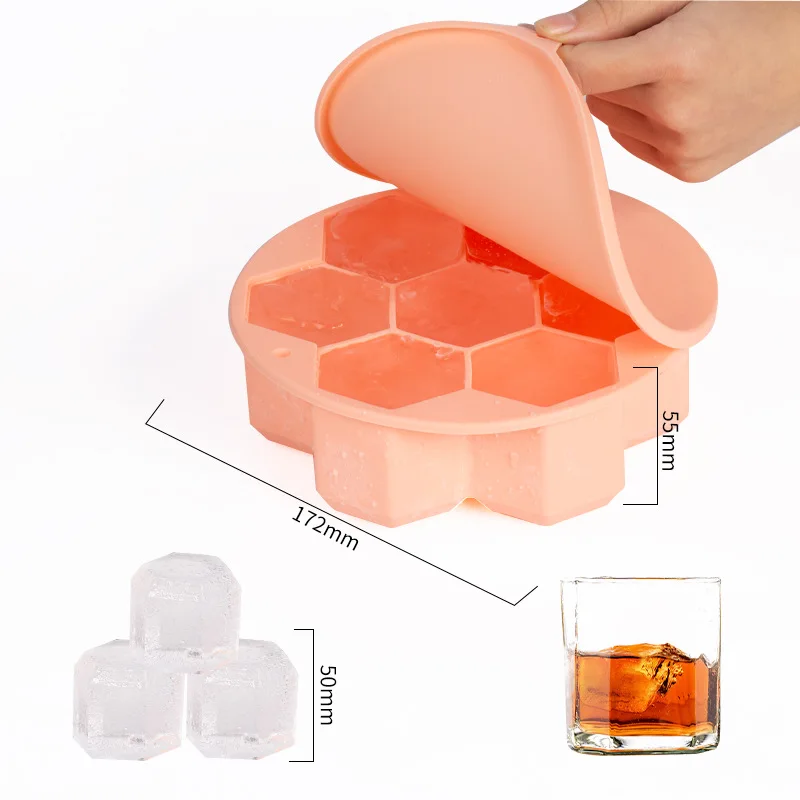 7-hole large honeycomb ice cube Cube mold DIY cold drink ice cube mold with lid stackable ice maker Kitchen gadget