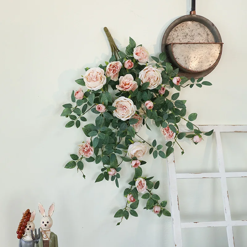 Wedding Artificial Flowers Wall Hanging Sweetheart Roses Rattan Simulation Flower Party Decoration Pink Red Rose Plant Flroal