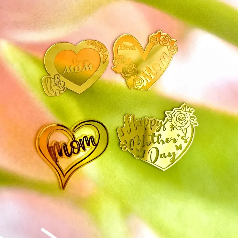 2025 New Mother\'s Day Cake Topper Golden Circular Acrylic Mom Birthday Party Cupcake Topper Dessert Decorations Baking Supplies