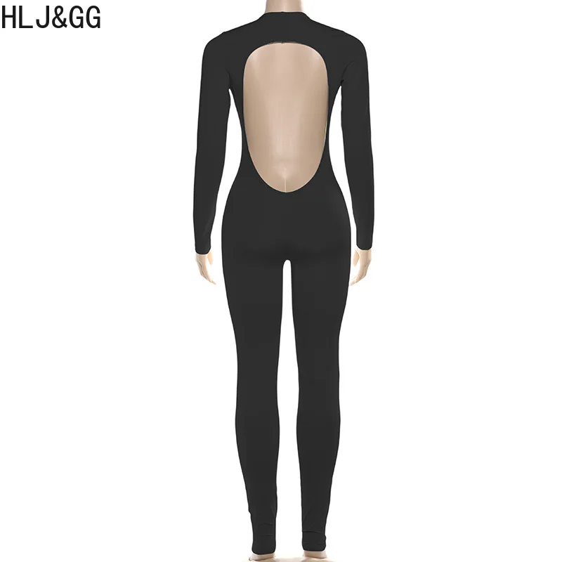 HLJ & GG بدلة قفز مثيرة عميقة على شكل حرف V بدون ظهر قطعة واحدة بدلة لعب نسائية ضيقة بأكمام طويلة موضة أنثى نادي الحفلات الصلبة بشكل عام