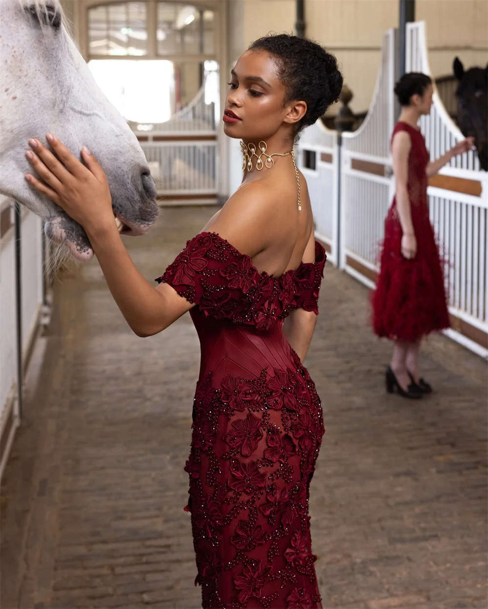 Robe de Soirée Personnalisée Dearin, Tenue Formelle à Épaules Dénudées, Ligne A, Longueur Hi-Lo, Jupes à Fleurs Appliquées, sur Mesure, pour Occasions