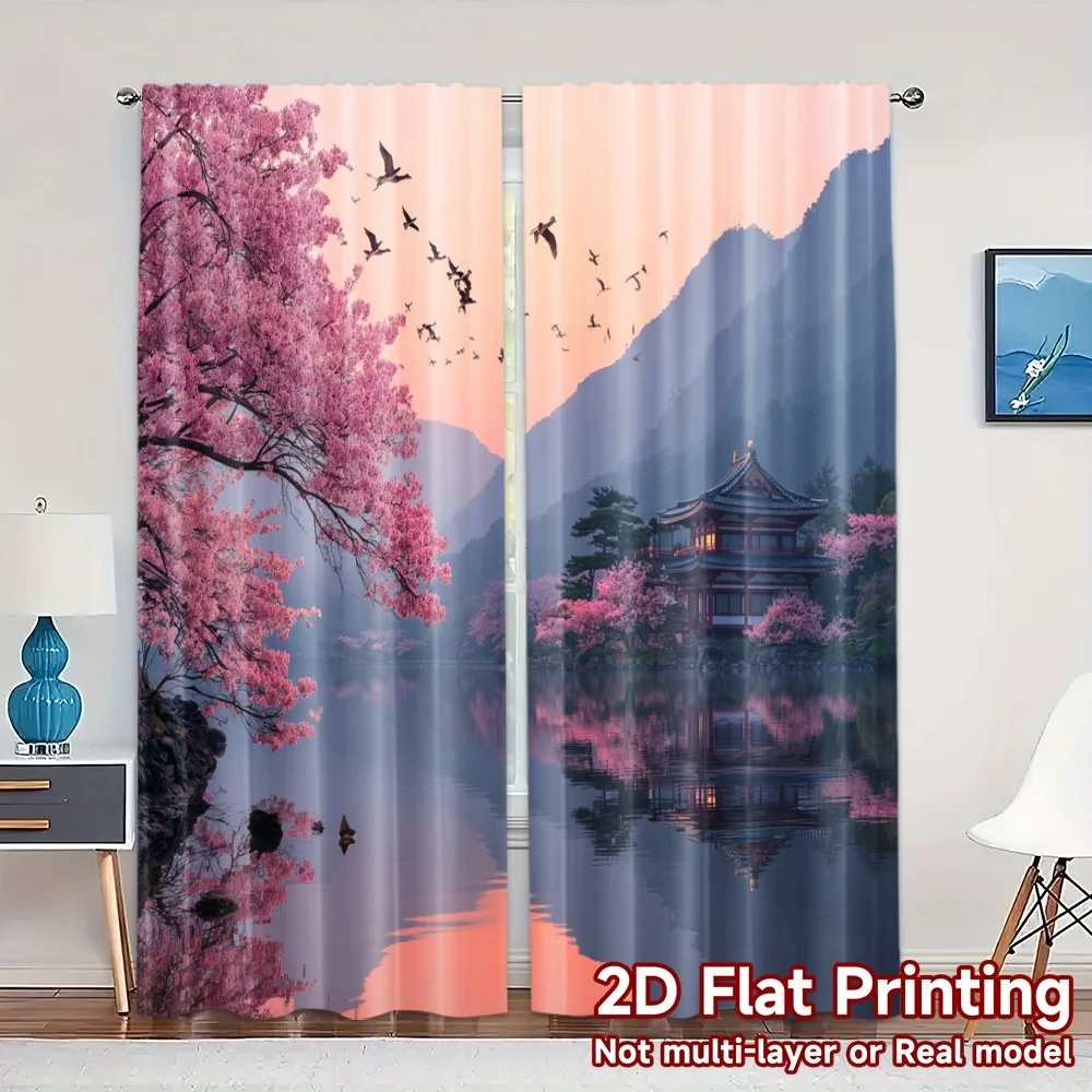 2pcs, 2D FLAT PRINTING Curtains (Without Rod) SereneSpring Popular Print Curtains Fabric Curtains Holiday for Living Room,