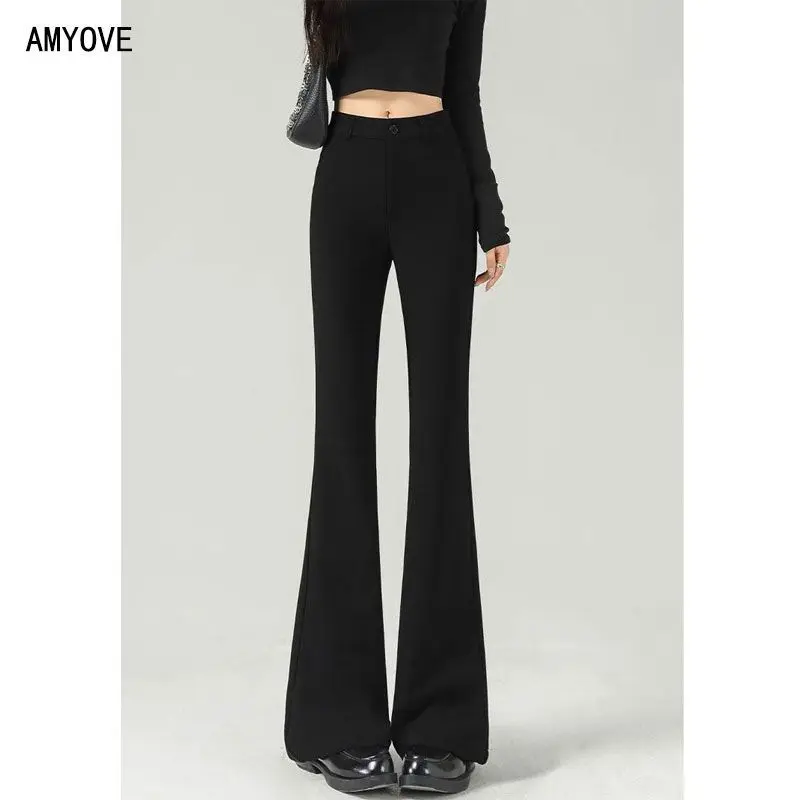 

Черные брюки-клеш для женщин весной и осенью, эластичные модные висячие брюки с высокой талией, брюки-клеш