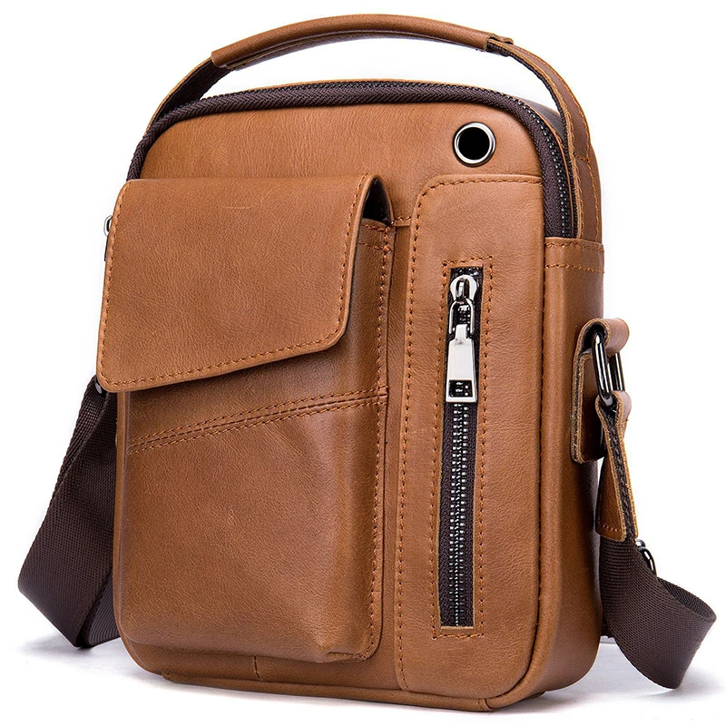 

Crazy Horse Leather Men's Bag Genuine Leather Men's Shoulder Bag High Grade Phone Small Bag Earphone Hole Small Crossbody Bag