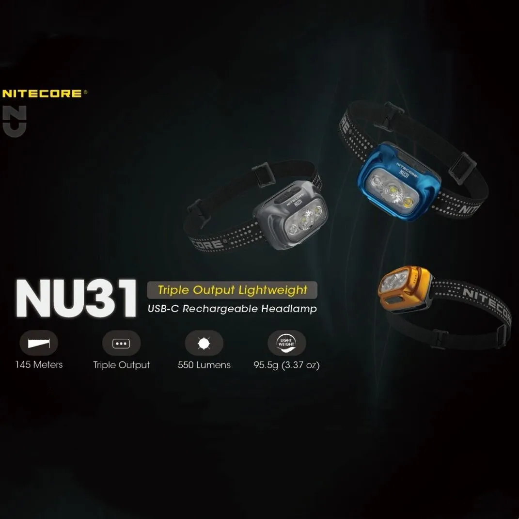 

NITECORE NU31 USB-C Rechargeable Headlamp 550 Lumen Ultralight 3 Colors Source Trail Running Trekking Headlight Built in Battery