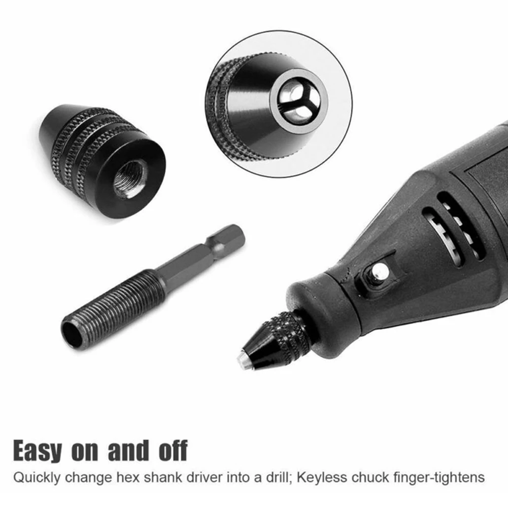 1pc 1/4inch Keyless Chuck Conversion Hex Shank Adapter Drill Bit Quick Change Driver 3-Jaw Keyless Drill Chuck Converter
