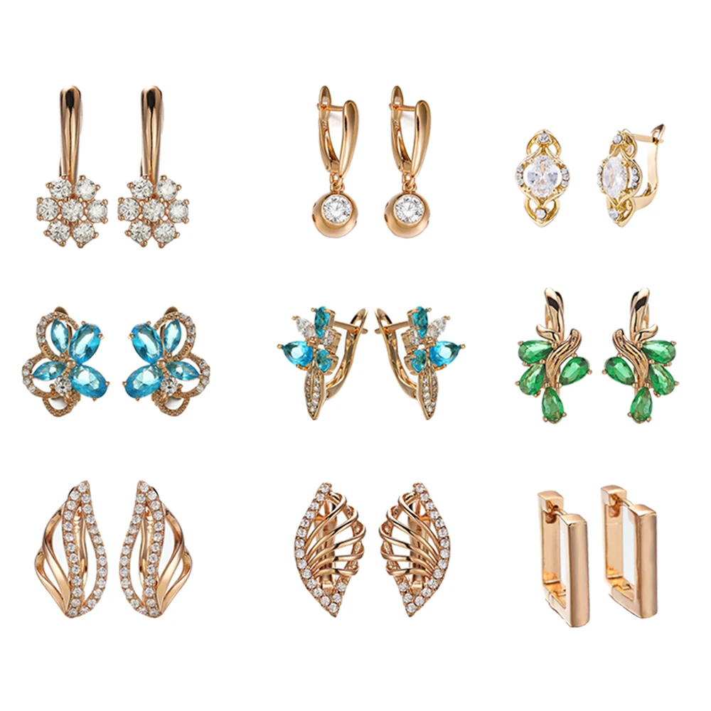 

1 Pair Simple Geometric Earrings Luxury High-End 585 Rose Gold Zircon Hypoallergenic Earrings Women's Banquet Jewelry Gift