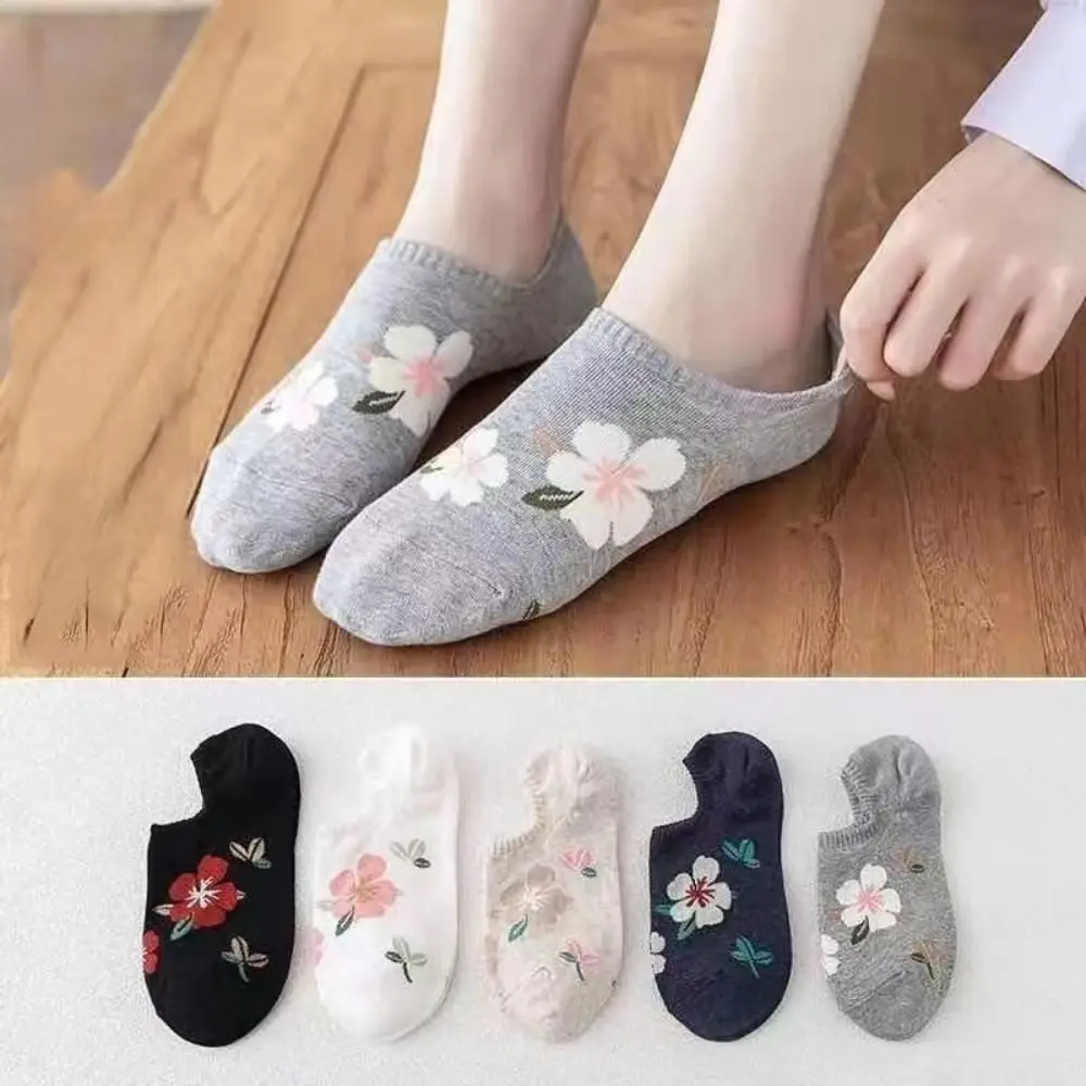 

5Pairs Fashion Heart Flower Boat Ankle Socks Hamburger Female Hosiery Love Short Socks Cotton Anti-slip Women's Socks Girl